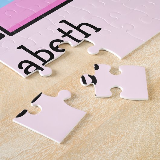 Roze Paarse Ombre Strepen Harten Eerste Verjaardag Legpuzzel (Zijkant)