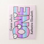 Roze Paarse Ombre Strepen Harten Eerste Verjaardag Legpuzzel (Verticaal)