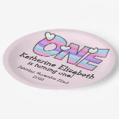 Roze Paarse Ombre Strepen Harten Eerste Verjaardag Papieren Bordje (Gekanteld)