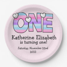 Roze Paarse Ombre Strepen Harten Eerste Verjaardag