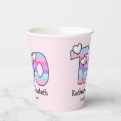 Roze Paarse Ombre Strepen Harten Tweede Verjaardag Papieren Bekers (Links)