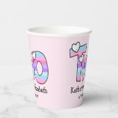 Roze Paarse Ombre Strepen Harten Tweede Verjaardag Papieren Bekers (Rechts)