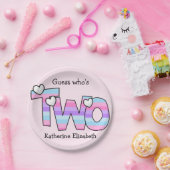 Roze Paarse Ombre Strepen Harten Tweede Verjaardag Papieren Bordje (Feest)