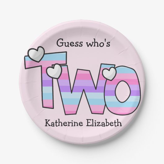 Roze Paarse Ombre Strepen Harten Tweede Verjaardag Papieren Bordje (Voorkant)