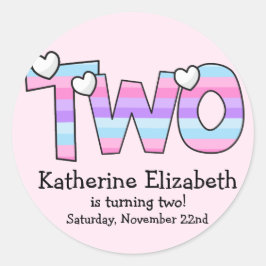 Roze Paarse Ombre Strepen Harten Tweede Verjaardag Ronde Sticker