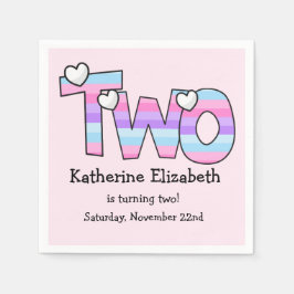 Roze Paarse Ombre Strepen Harten Tweede Verjaardag Servet