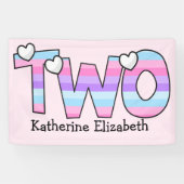 Roze Paarse Ombre Strepen Harten Tweede Verjaardag Spandoek (Horizontaal)