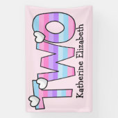 Roze Paarse Ombre Strepen Harten Tweede Verjaardag Spandoek (Verticaal)