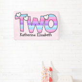 Roze Paarse Ombre Strepen Harten Tweede Verjaardag Spandoek (Insitu)