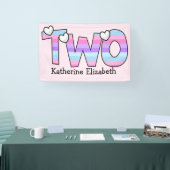 Roze Paarse Ombre Strepen Harten Tweede Verjaardag Spandoek (Beurs)