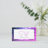 Roze Paarse Ombre Wit Sprankelend Glitter Monogram Visitekaartje (Staand voorkant)