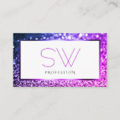 Roze Paarse Ombre Wit Sprankelend Glitter Monogram Visitekaartje (Voorkant)