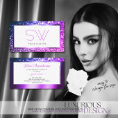 Roze Paarse Ombre Wit Sprankelend Glitter Monogram Visitekaartje