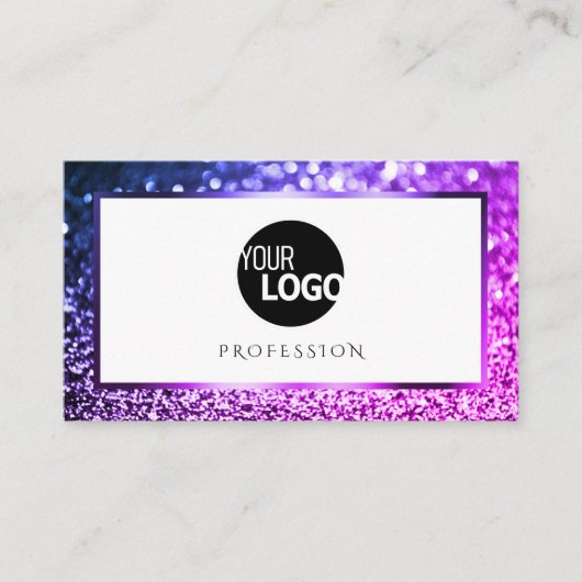 Roze Paarse Ombre Wit Sprankelend Glitter Toevoege Visitekaartje (Voorkant)