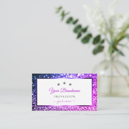Roze Paarse Ombre Witte Sprankelende Glitter Juwel Visitekaartje (Staand voorkant)
