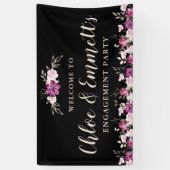 Roze Paarse op Black Floral Engagement Party Spandoek (Verticaal)