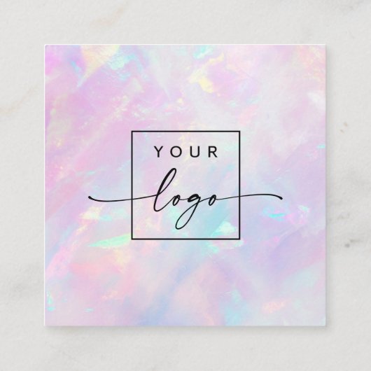 Roze paarse opaal look custom logo vierkante visitekaartje (Achterkant)