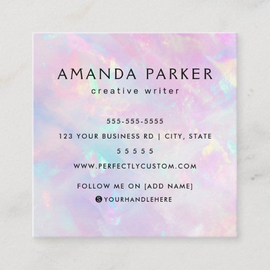 Roze paarse opaal look custom logo vierkante visitekaartje (Voorkant)