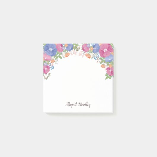 Roze Paarse Oranje bloemen - Naam toevoegen Post-it® Notes (Voorkant)