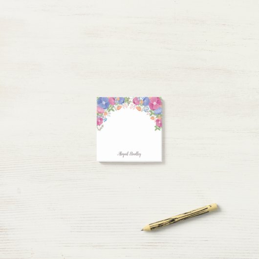 Roze Paarse Oranje bloemen - Naam toevoegen Post-it® Notes (Op bureau)