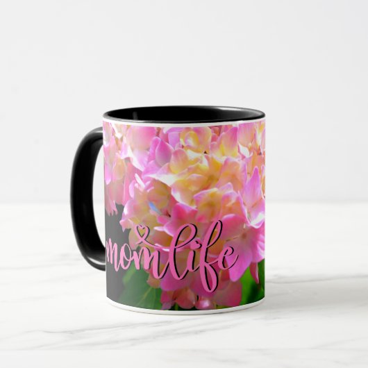 Roze paarse oranje hydrangeas #momlife mok (Voorkant links)