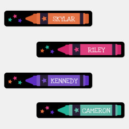 Roze Paarse Oranje kleurpotloden & Sterren Naam Labels