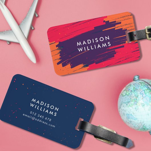 Roze Paarse Oranje trilling Moderne strepen Bagagelabel