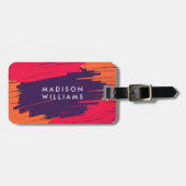 Roze Paarse Oranje trilling Moderne strepen Bagagelabel (Voorkant horizontaal)