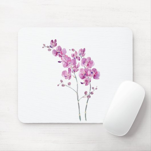 roze paarse orchidebloemen waterverf en inkt muismat (Met muis)