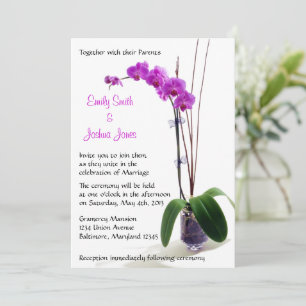 Roze Paarse orchidee Floral Wedding Invitations Kaart