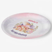 Roze Paarse Paddenstoelen Herfst 1e Verjaardag Papieren Bordje (Gekanteld)