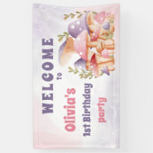 Roze Paarse Paddenstoelen Herfst 1e Verjaardagsban Spandoek (Verticaal)