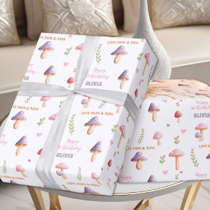 Roze Paarse Paddenstoelen Herfst Naam Meisje Verja Cadeaupapier