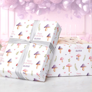 Roze Paarse Paddenstoelen Herfst Naam Verpakking P Cadeaupapier