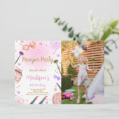 Roze Paarse Pamper Party Birthday Invitation phot Kaart (Staand voorkant)