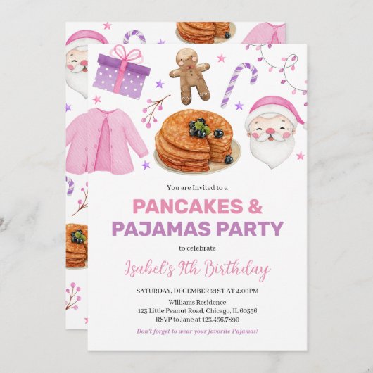 Roze Paarse pannenkoeken en pyjama verjaardag Kaart (Voorkant / Achterkant)