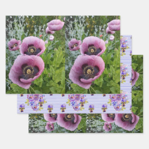 Roze Paarse papaver Mauve Paars Flower Gift Inpakpapier Vel