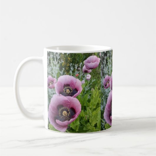 Roze Paarse papaver Mauve Paarse ventilator Koffiemok (Links)