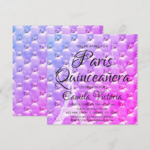 Roze Paarse Paris Quinceañera Feest Kaart