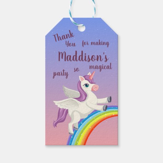 Roze Paarse pasta Kinder Magische Unicorn Birthday Cadeaulabel (Voorkant)