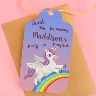 Roze Paarse pasta Kinder Magische Unicorn Birthday Cadeaulabel