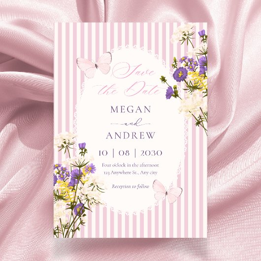 Roze paarse pastel bloemige bruiloft save the date