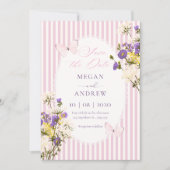Roze paarse pastel bloemige bruiloft save the date (Voorkant)