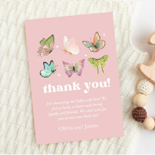 Roze Paarse Pastel Butterfly Girl Baby shower Bedankkaart