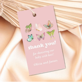 Roze Paarse Pastel Butterfly Girl Baby shower Cadeaulabel