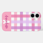 Roze Paarse pastel gingham patroonmonogram Case-Mate iPhone Case (Achterkant (horizontaal))