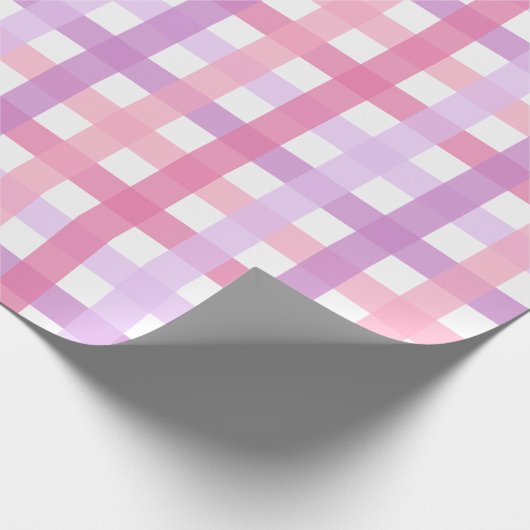 Roze Paarse Pastel Gingham Pattern Cadeaupapier (Hoek)