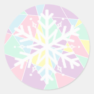 Roze Paarse pastel kerstsnowflake Ronde Sticker
