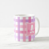 Roze Paarse pastel Modern Gingham Monogram Koffiemok (Voorkant rechts)