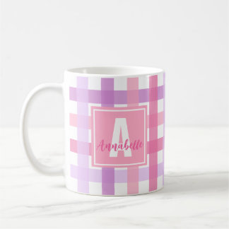 Roze Paarse pastel Modern Gingham Monogram Koffiemok
